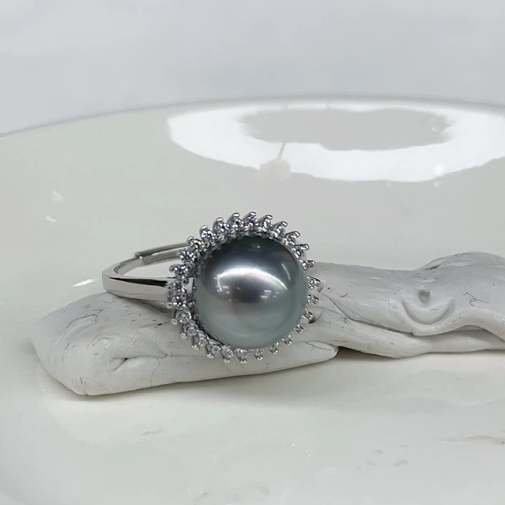 银S925镶嵌戒圈海水珍珠11-12