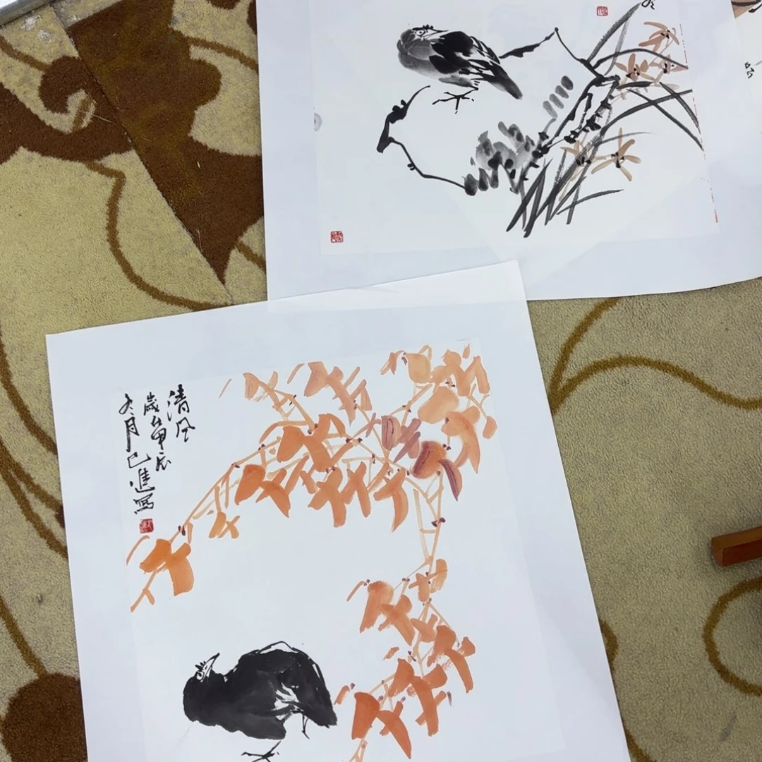 国画O**n巴进斗方花鸟