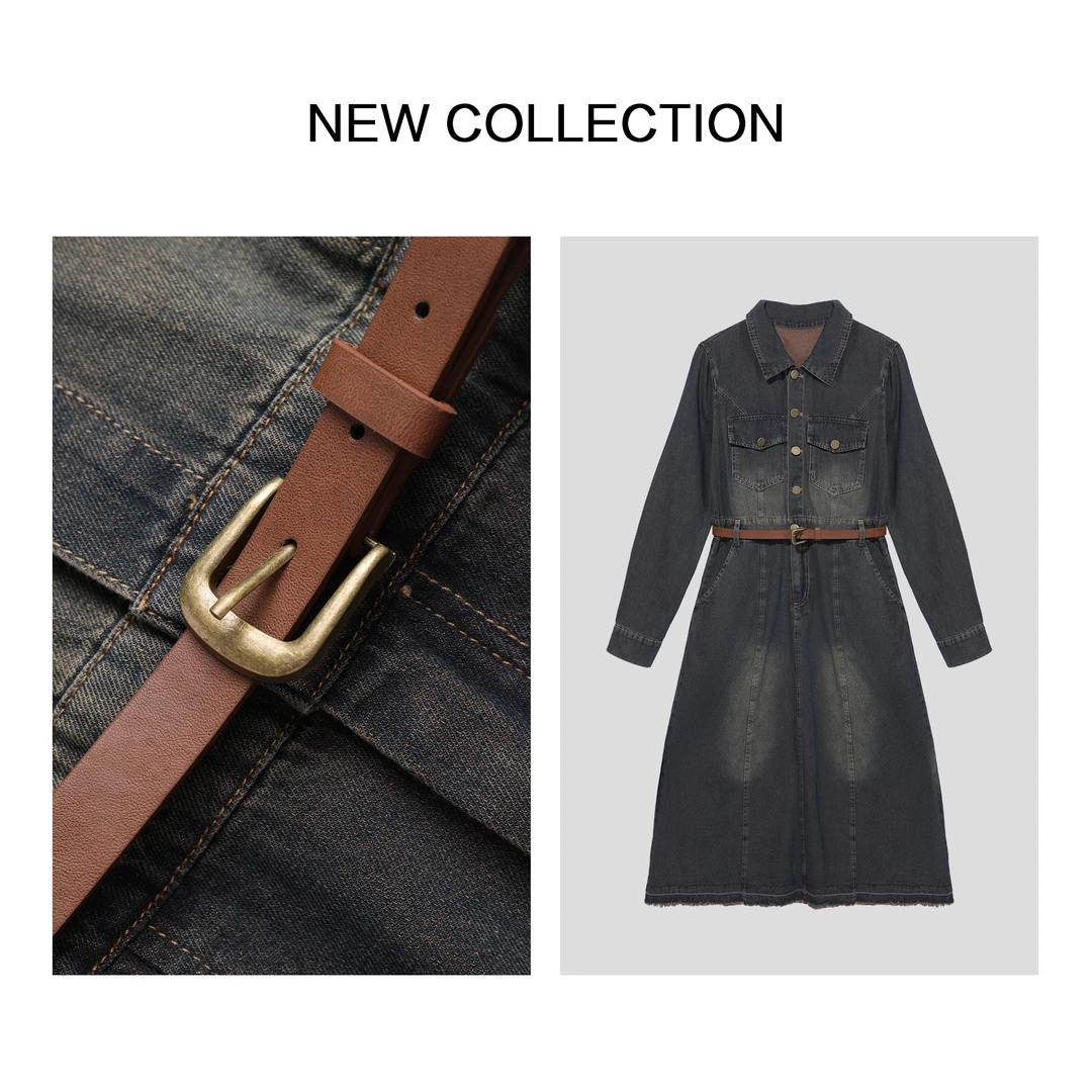 【龙哥专属】L1F36297B 温柔岁月：柔软面料复古风牛仔连衣裙