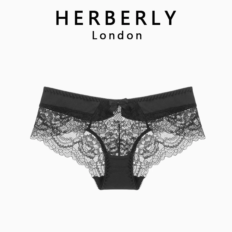 英国HERBERLY欧美性感蕾丝内裤女超薄网纱透明法式纯棉三角裤透气