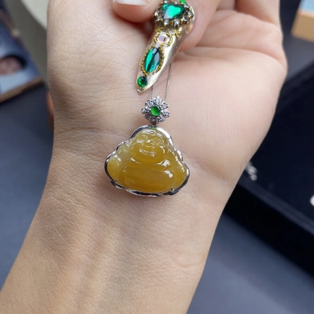 【闪购商品】翡翠颈饰18K金镶嵌25号 冰黄翡