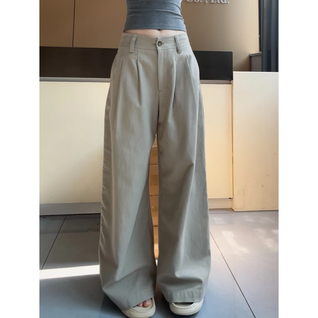 许我耀眼许妍赵露思同款遛弯神裤卡其裤直筒弯刀裤休闲裤女