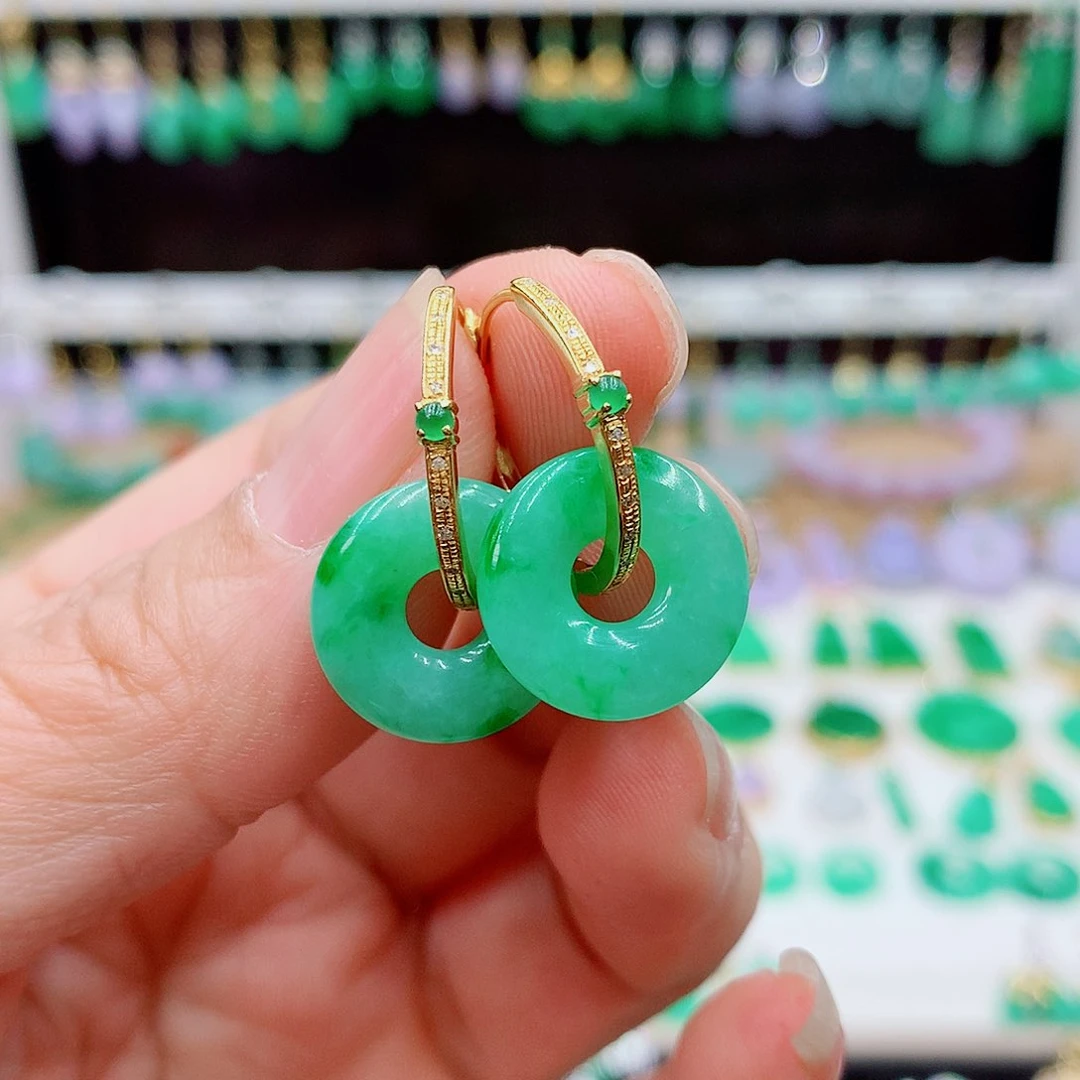 翡翠耳饰18K金镶嵌的