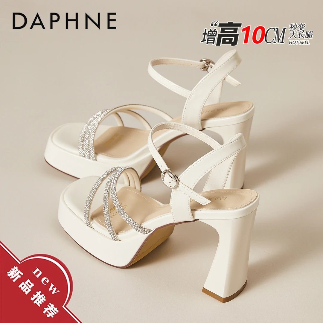 达芙妮一字带凉鞋女款2025新款爆款夏季女士水钻不累脚粗跟高跟鞋