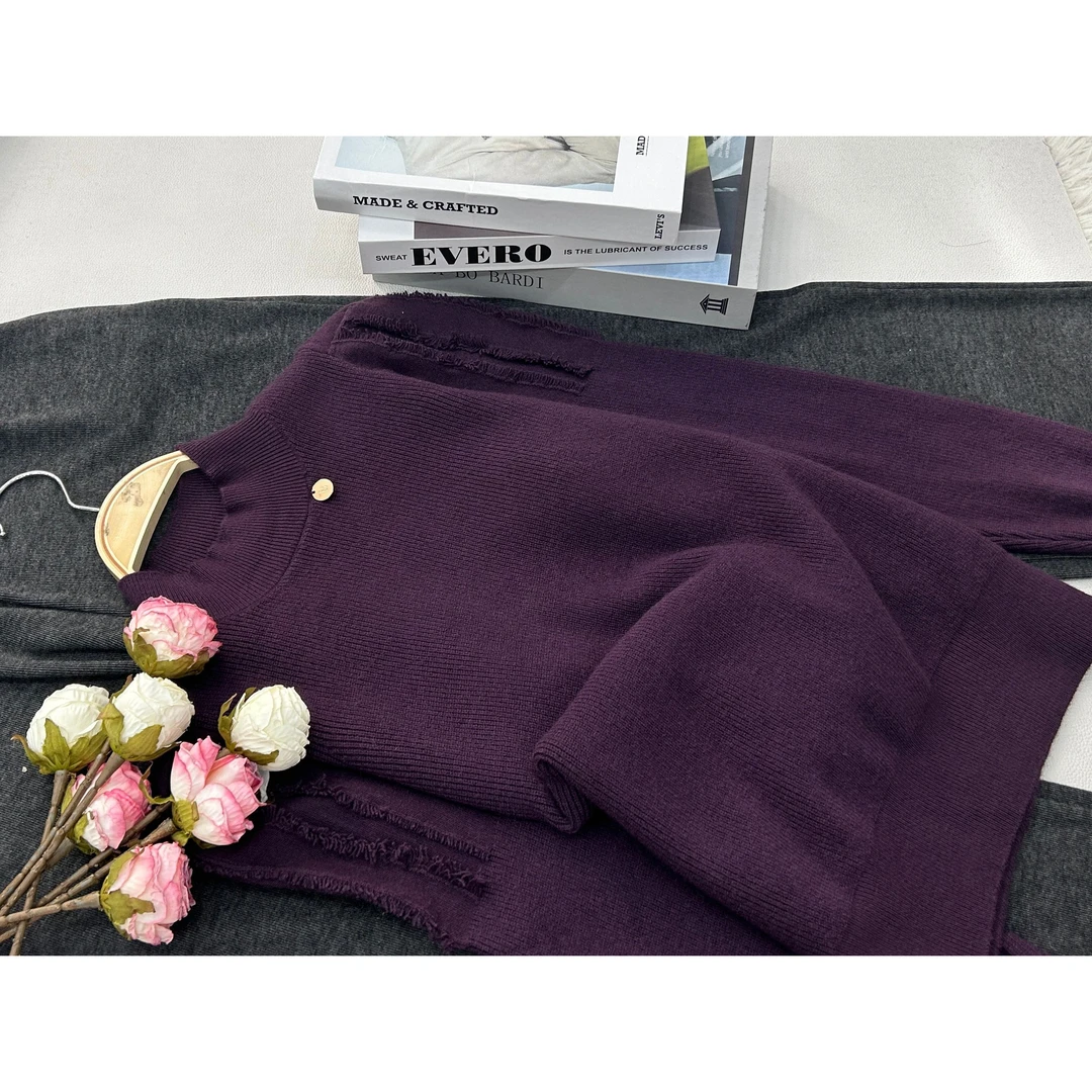 【紫色拉毛套头】秋季新款气质款针织长袖上衣QC2239