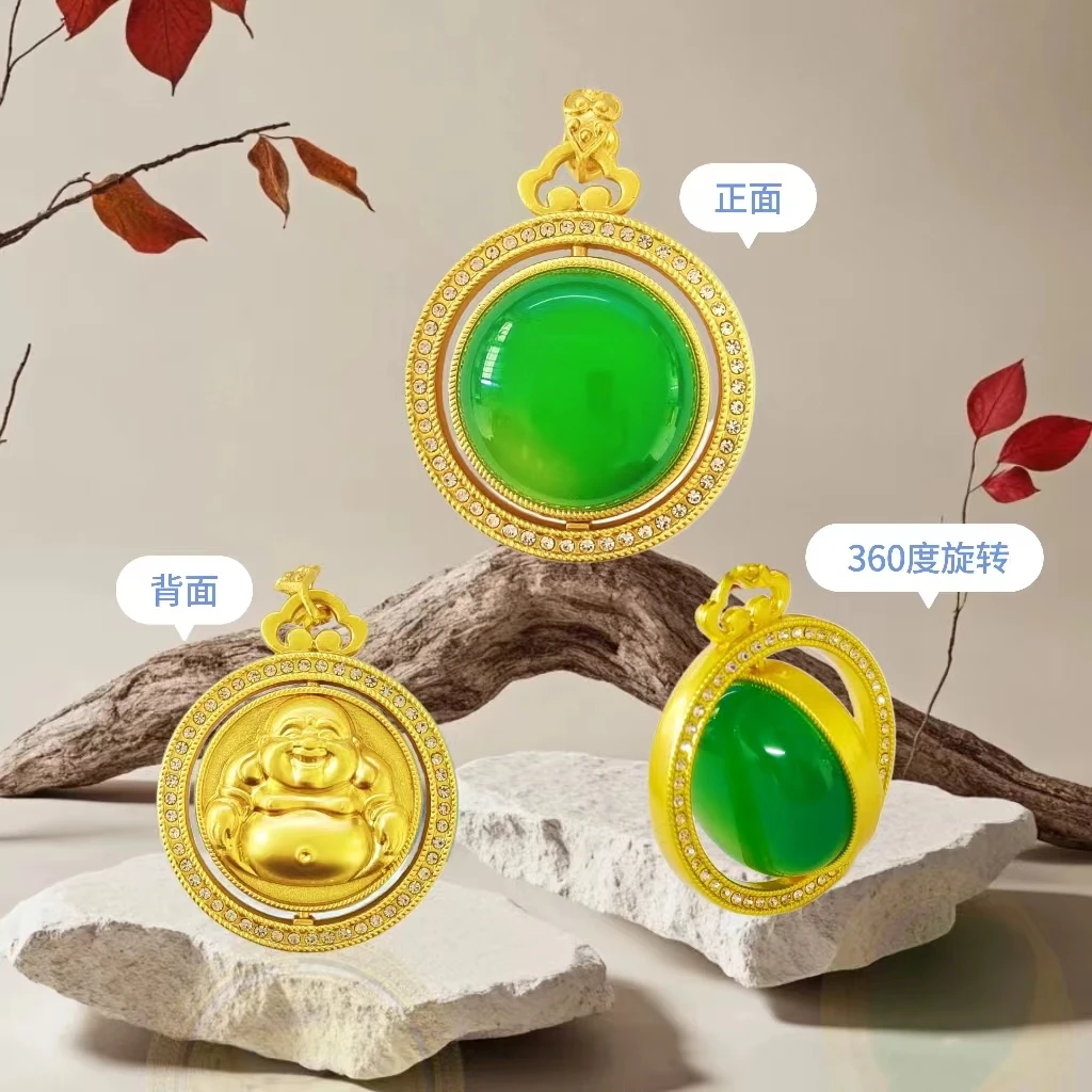 【月总】BM-S253#时来运转笑口常开佛合金镶嵌玉髓吊坠（赠坦克链）