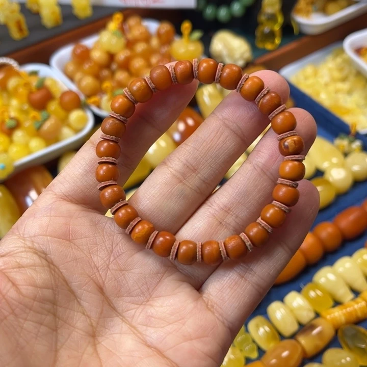 琥珀未镶嵌裸石卡7老蜡橘皮手串精工微瑕