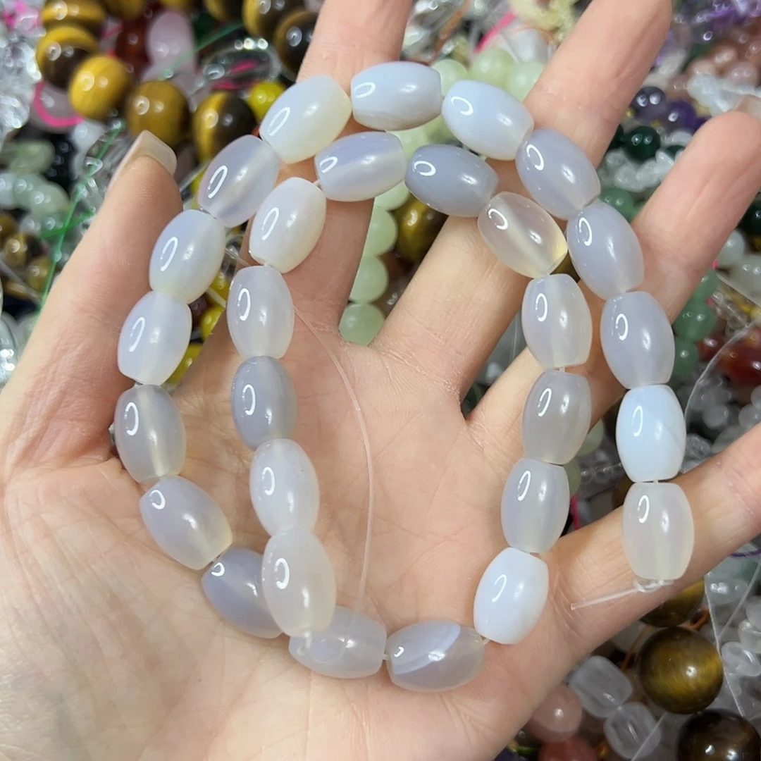 玛瑙/玉髓未镶嵌珠宝半成品，A级卡10x13荔枝冻玛瑙枣珠一条