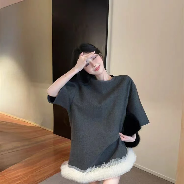 24219/2025早春新款蕾丝蓬蓬花边拼接加厚连衣裙小众洋气慵懒裙子