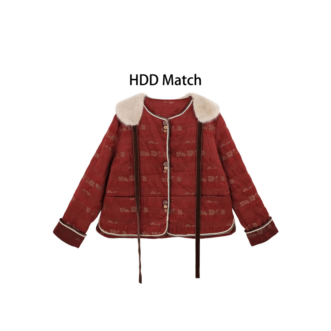 HDD- "喜气洋洋" 冬季女款国风毛领中式夹棉外套 Y9501