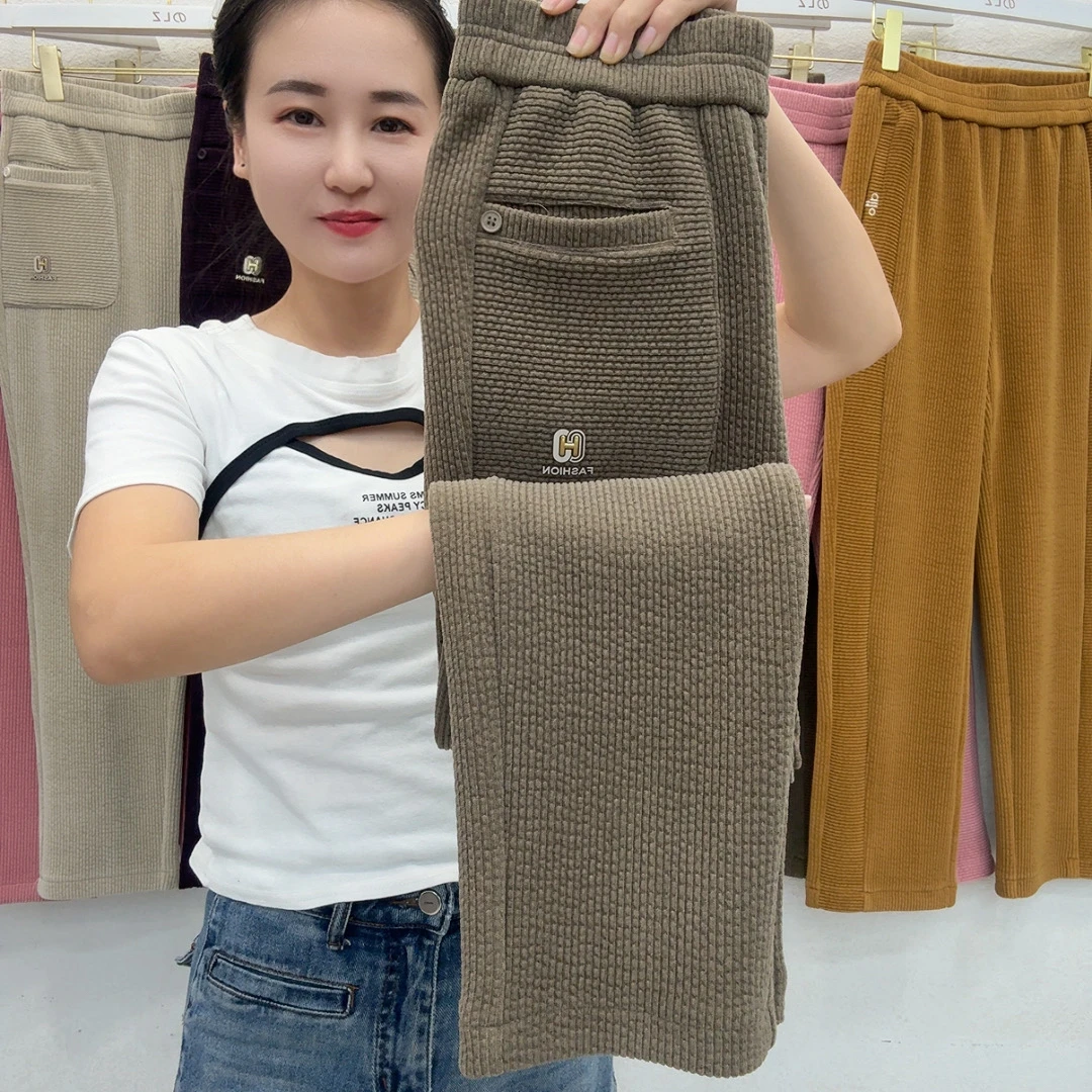 98795秋冬新款雪尼尔加厚高腰百搭宽松显瘦直筒休闲裤时尚女士裤