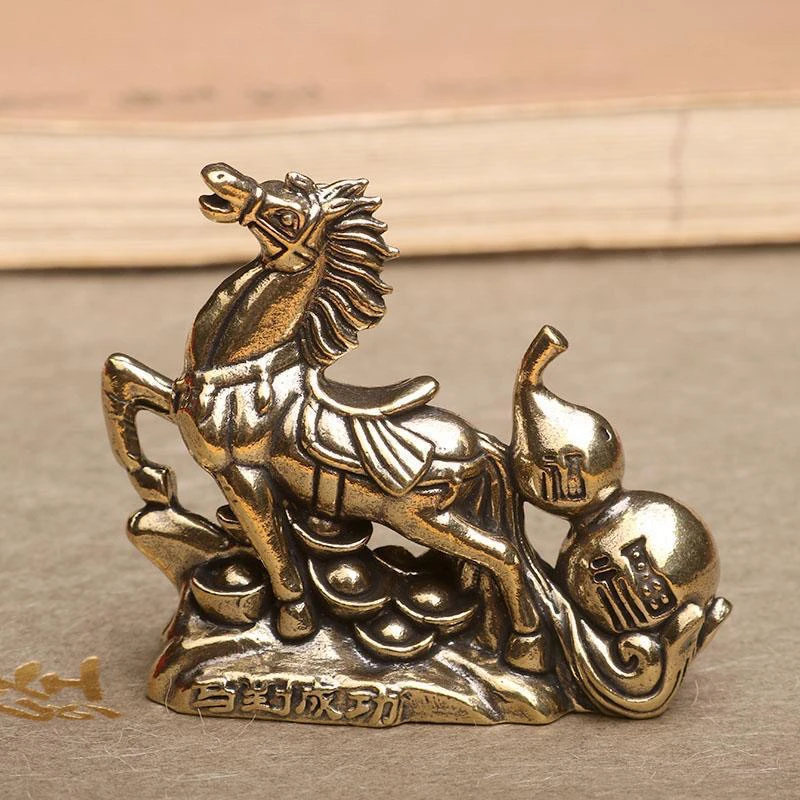 黄铜摆件桌面摆件生肖马上来福茶宠造景礼品工艺品