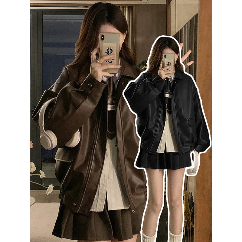 韩系百搭小个子香风皮衣短外套女2025早秋季新款情侣装棒球服夹克