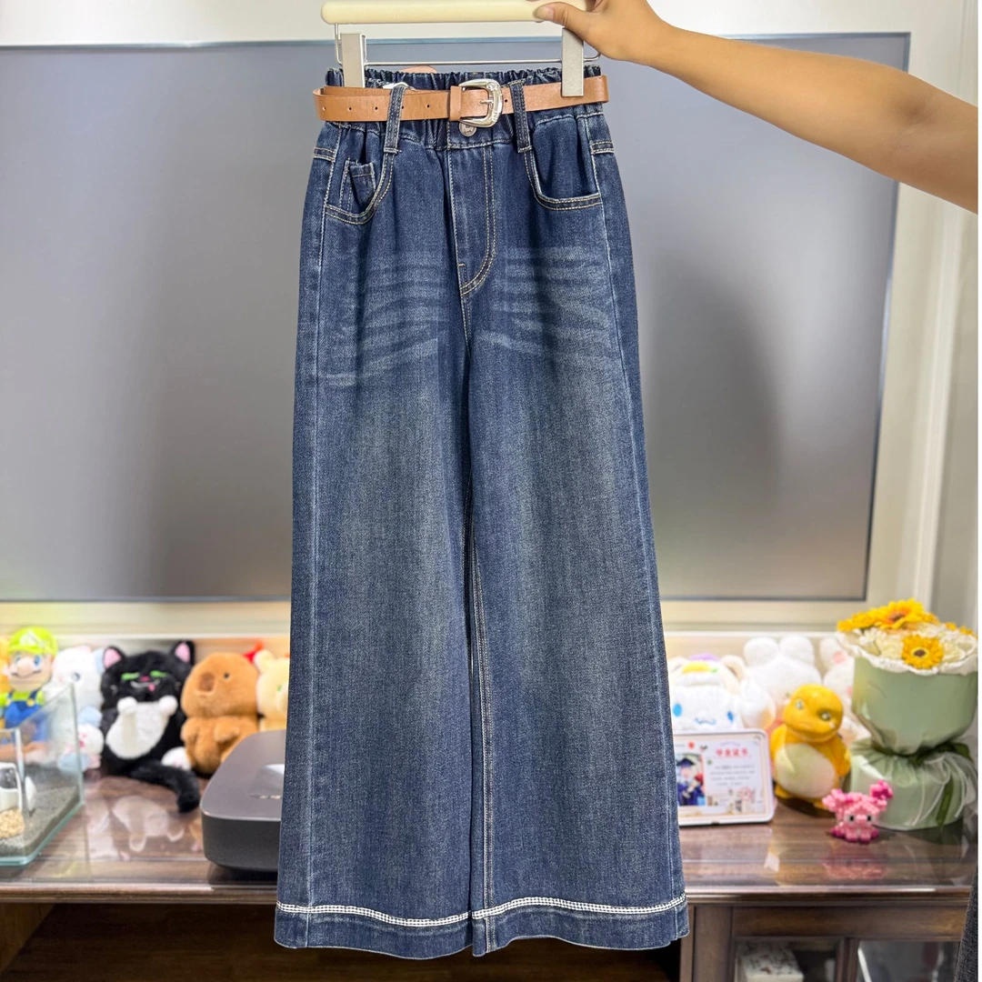 【实体品质.弹力牛仔】秋季时尚拼接格子款女童牛仔直筒裤&902