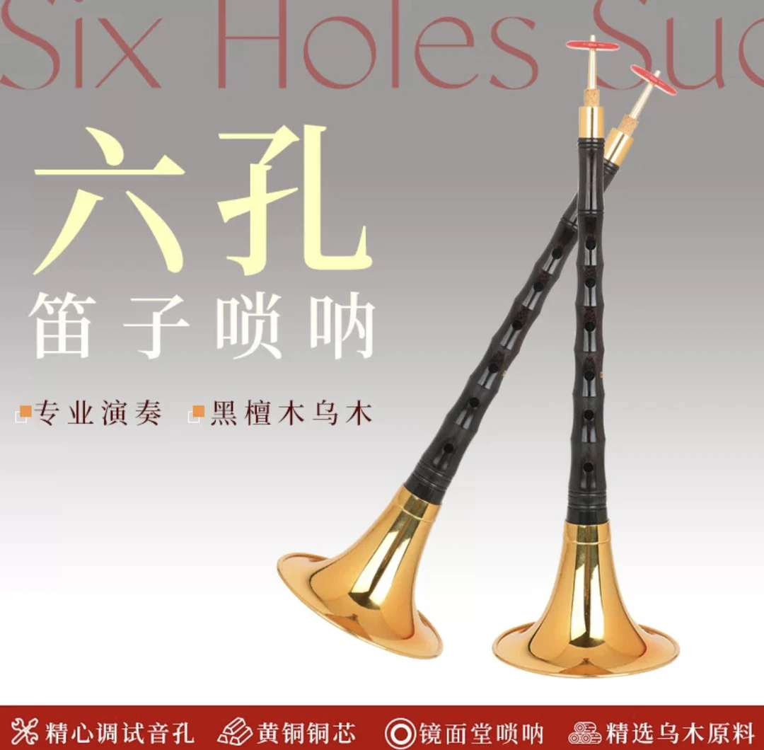 专业六孔降B调唢呐练手包教学送视屏曲谱伴奏专用演奏乐器唢呐