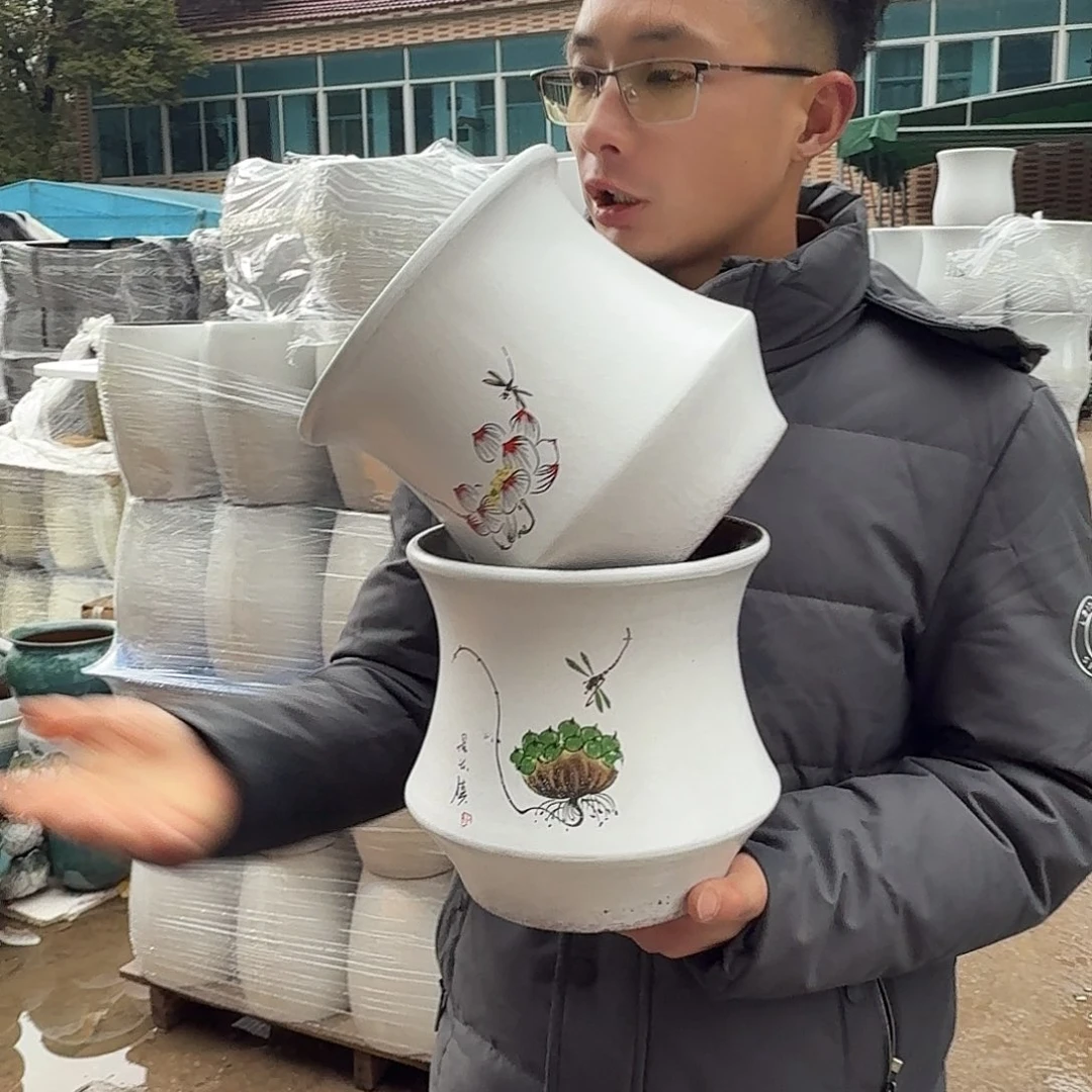 紫砂花盆口20高20（两个手绘束腰大福利