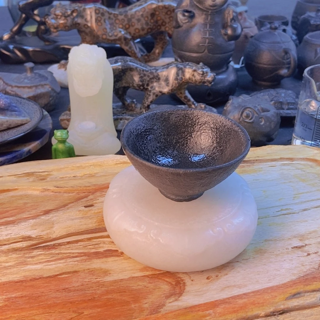 石石刻刻天然乌金石斗笠杯