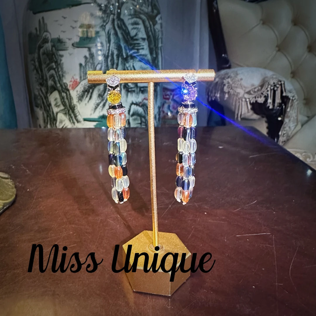 S6684瑞士彩色石石流苏耳环