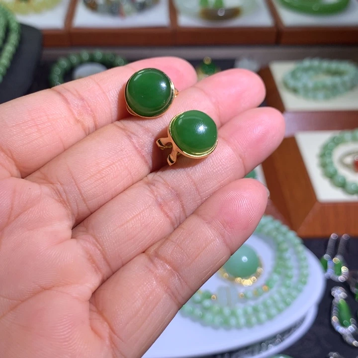 银S925镶嵌和田玉（碧玉）耳饰