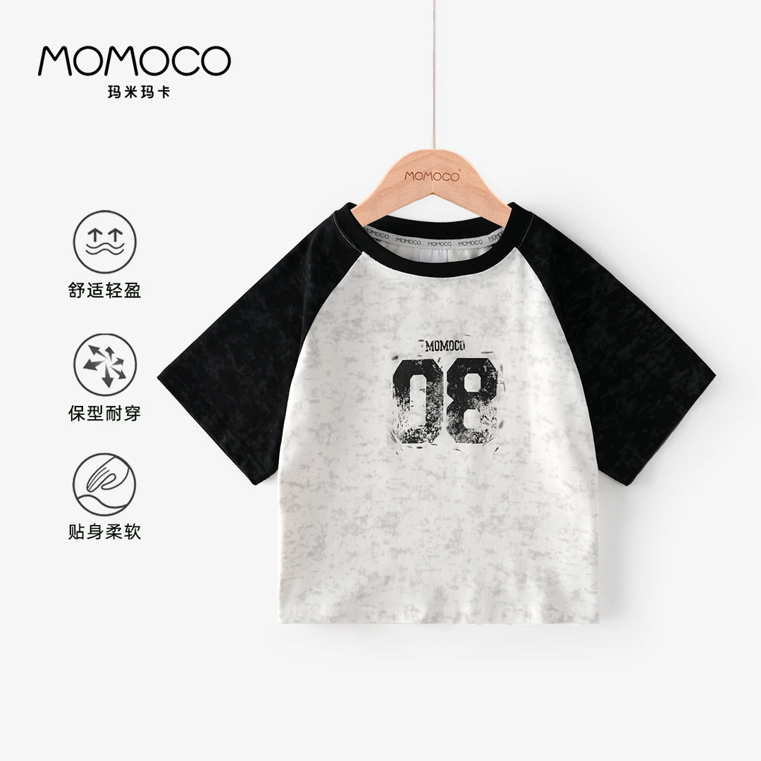 MOMOCO2025夏季圆领韩系男童短袖T恤插肩袖上衣77230235067