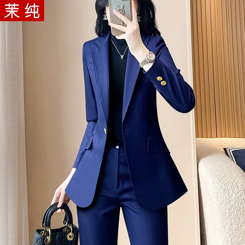 西装外套女紫色条纹长袖女式西服正装工作服轻职场高级感职业洋气