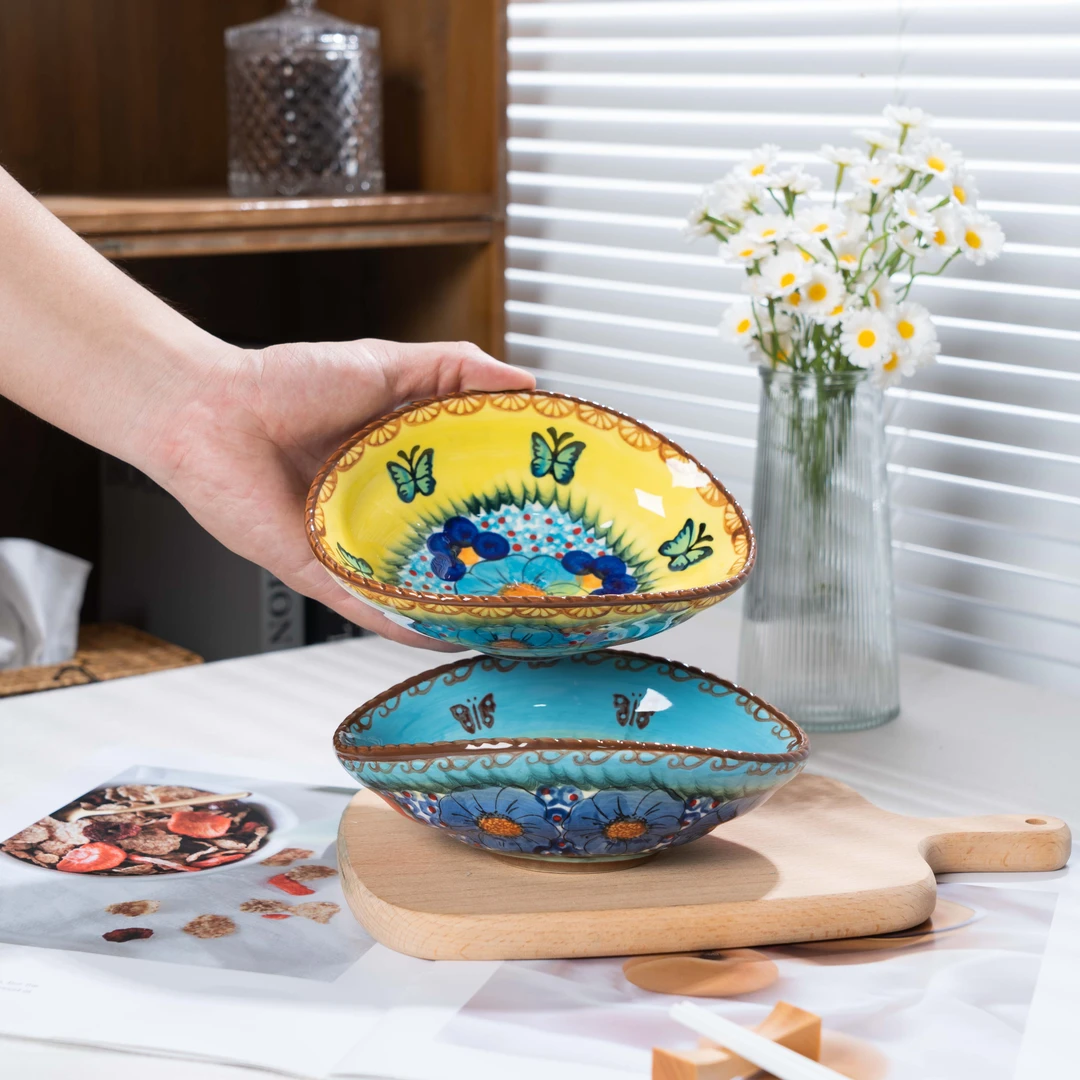 【西里西亚】手绘西琉璃黄蓝-元宝小碗(2个装)