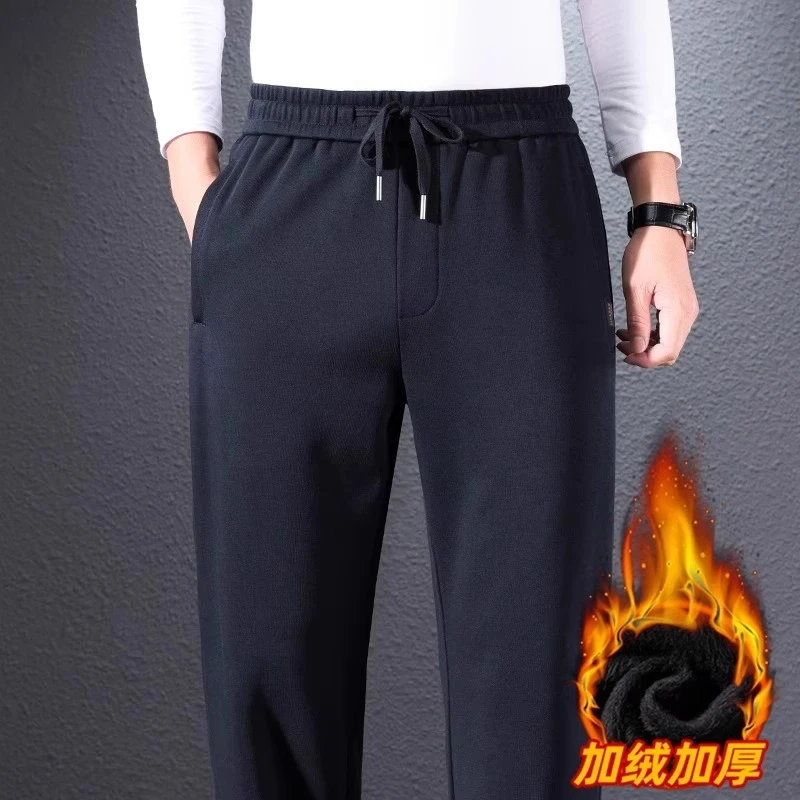 香港2024秋冬款加绒保暖休闲裤男士直筒中老年裤子冬季宽松运动裤