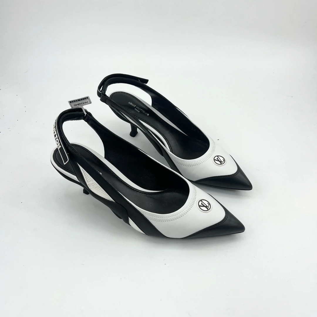 99新 LouisVuitton/路易威登 lv/38码/白色logo小猫跟鞋/pp426840