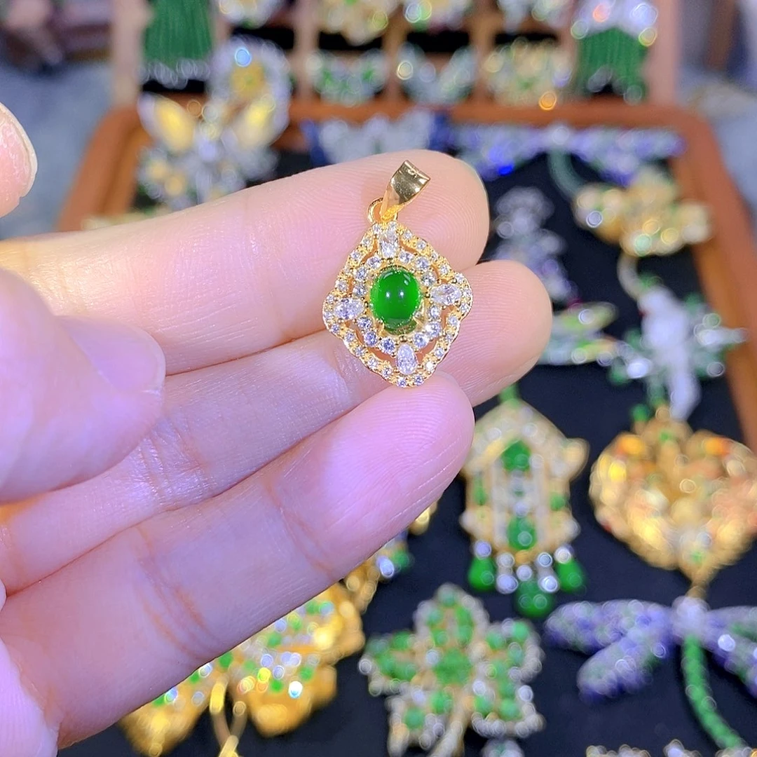 吊坠(不含链)银S925镶嵌翡翠