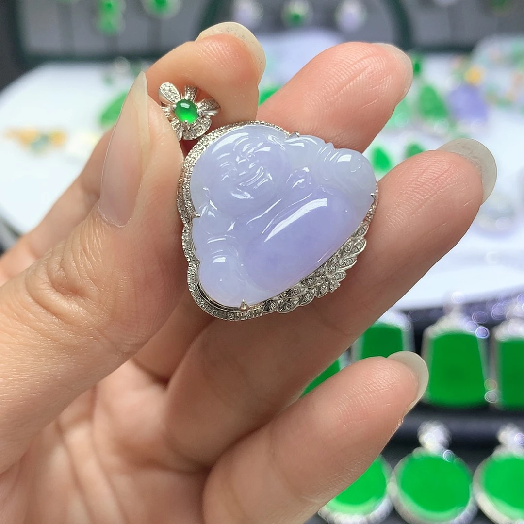 吊坠(不含链)18K金镶嵌翡翠