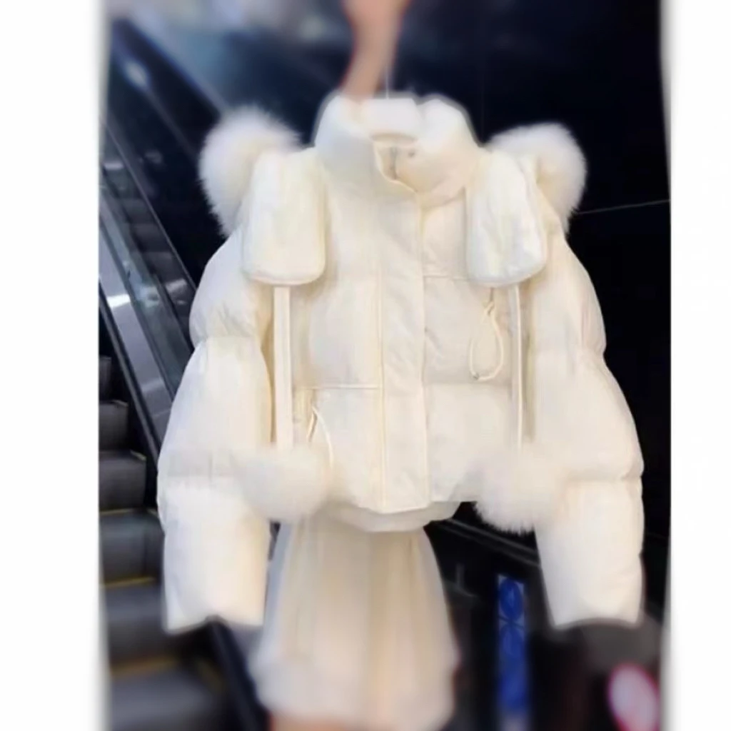 新款短款小个子毛领连帽棉服短款外套