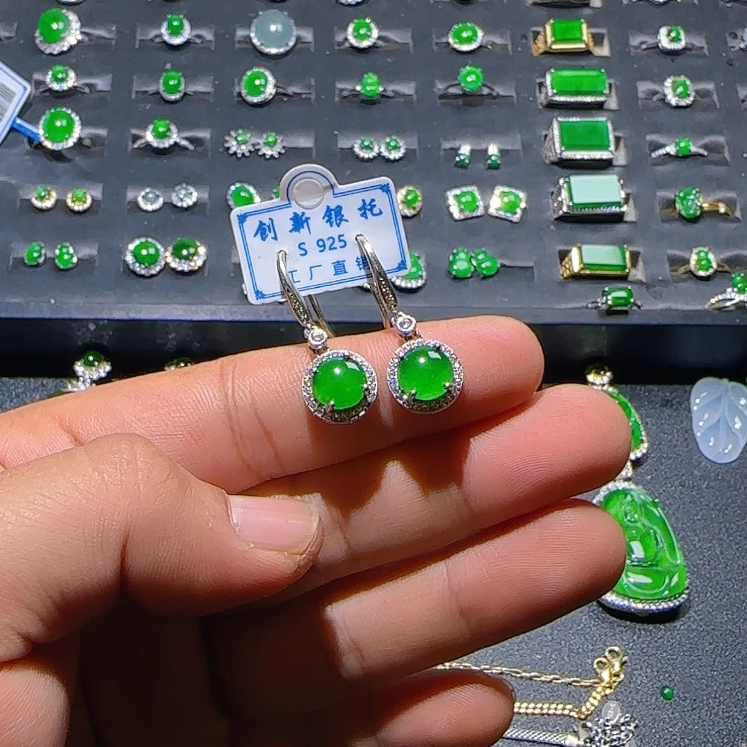 翡翠银S925镶嵌耳饰