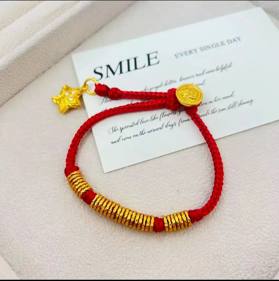 合金布艺手链 爆款超仙锤纹小星星盘缠红绳手链手工编织手串