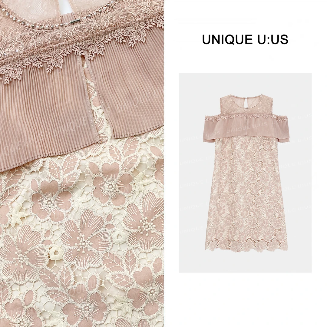 【樱花恋编号17】欧若假日风桑帛丝镂空蕾丝漏肩连衣裙251231