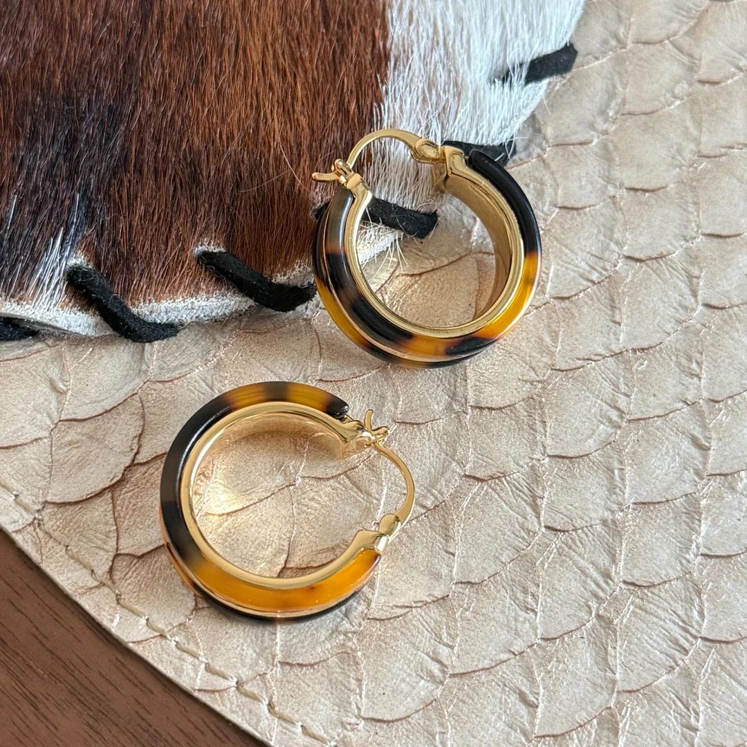 黄铜树脂耳饰 【塞上】时尚气质c型树脂百搭潮流豹纹耳圈高级感耳环