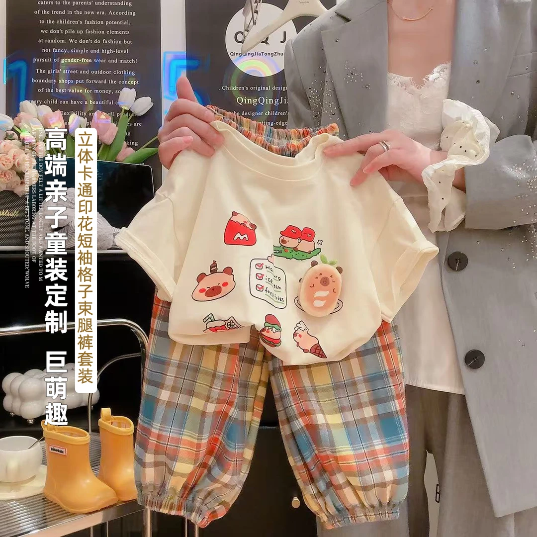 儿童短袖套装2025夏装新款男女童短袖t恤儿童洋气圆领上衣裤子