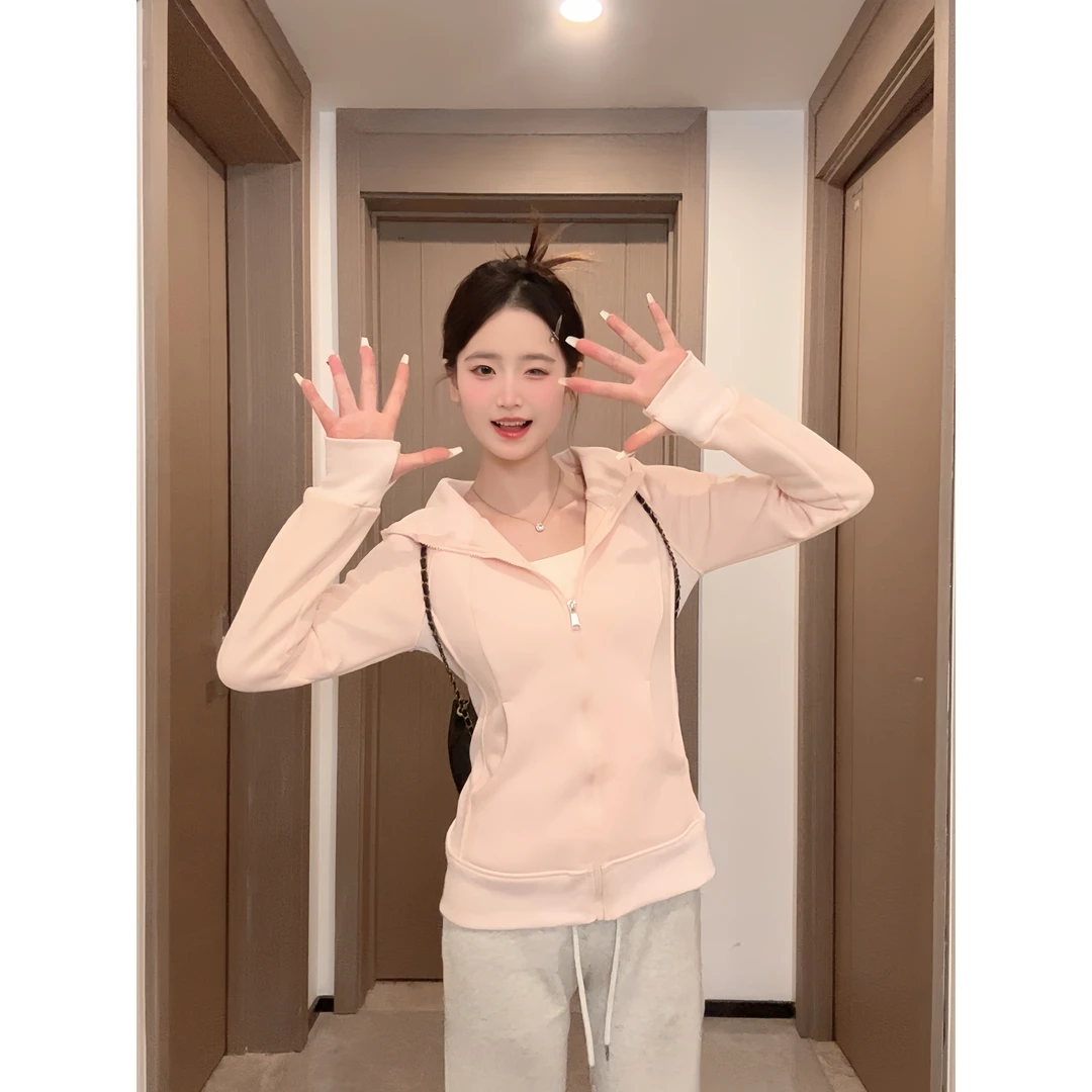 lulu加绒加厚卫衣修身连帽上衣女短款2025新春款显瘦长袖外套HH