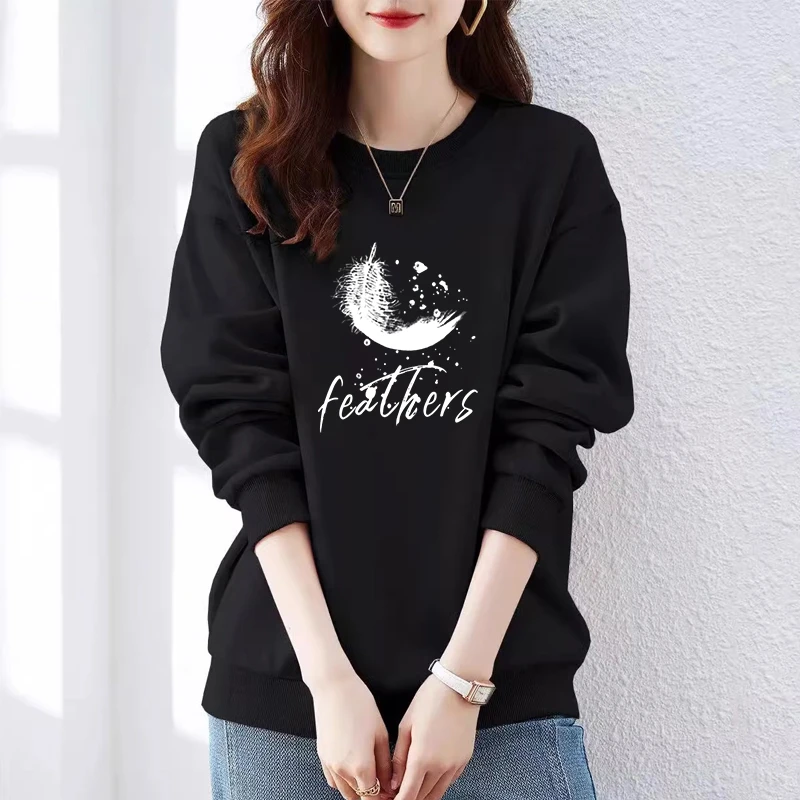 外贸清仓纯棉长袖卫衣女士秋冬大码显瘦气质新中式圆领黑色外套