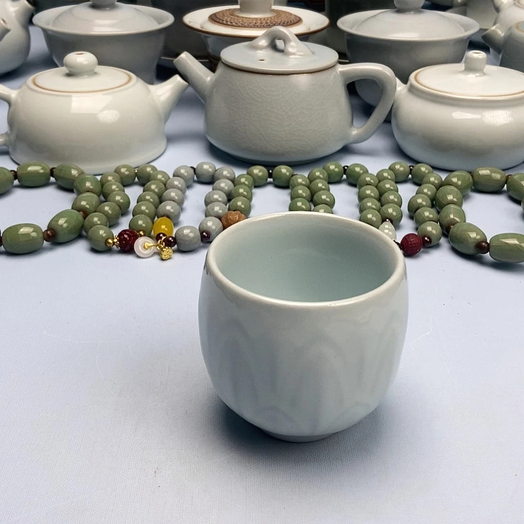 杯月白莲花龙蛋杯原矿原釉原产地