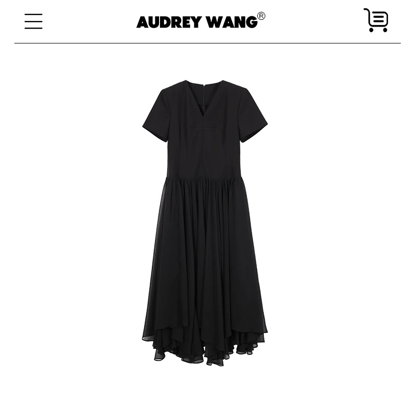 AUDREYWANG"月下山茶花”重磅用量显瘦拼接连衣裙12202