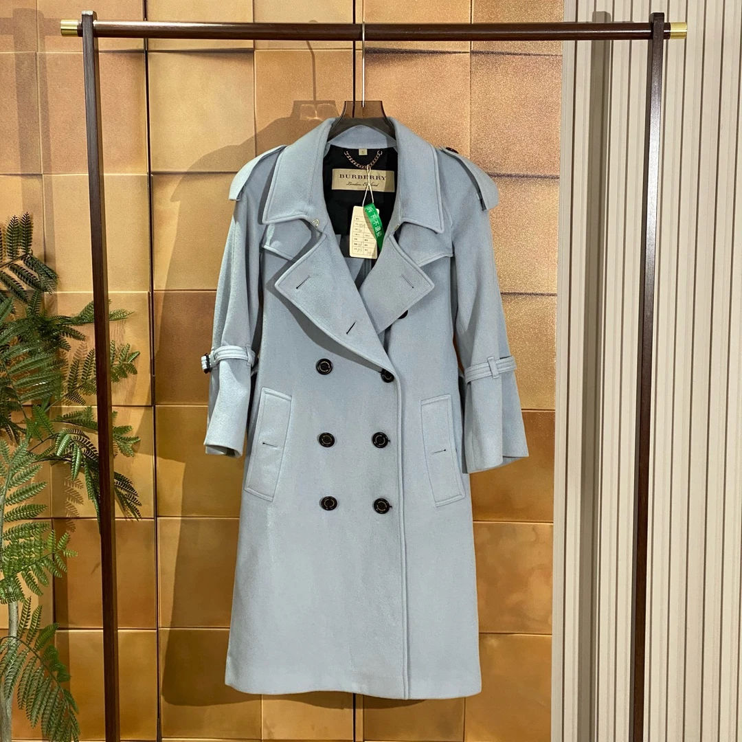 Burberry 高公价雾霾蓝双排扣纯羊绒大衣/34码/99新/27352