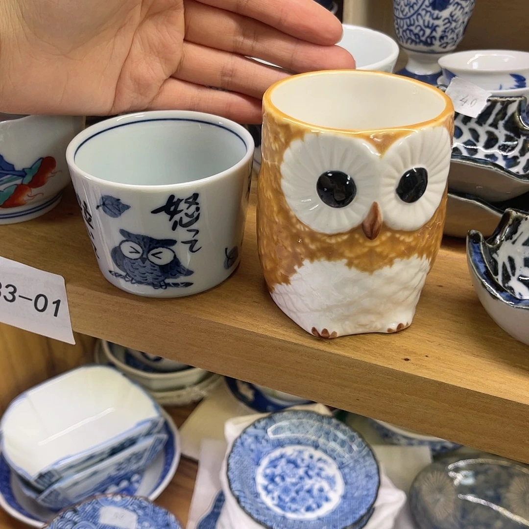 瓷片猫头鹰杯子两只29
