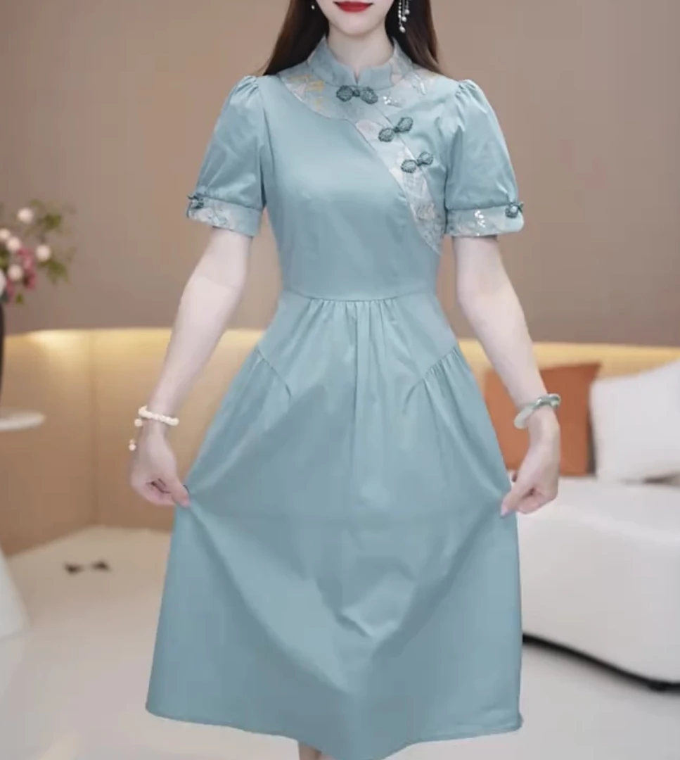 【高货定制】B657云水蓝连衣裙优雅气质时尚减龄休闲显瘦春夏两件套