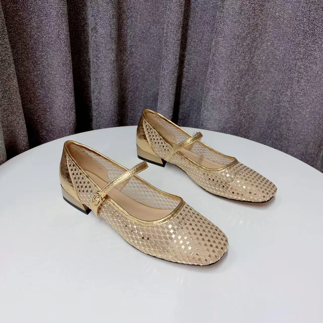 NCS0828-1386  金色  新款时尚粗跟圆头玛丽珍浅口单鞋