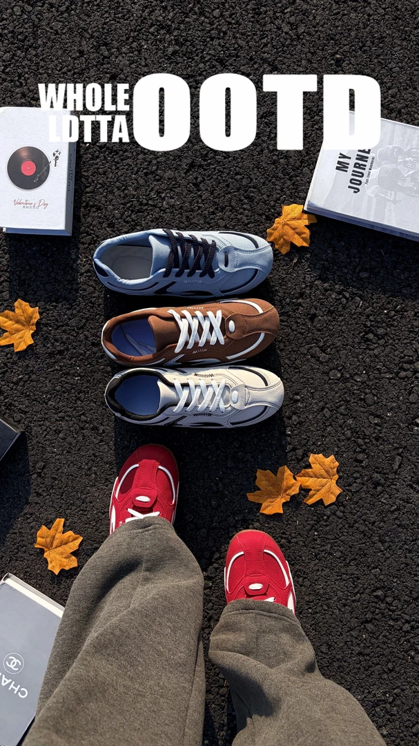 OESY 男鞋时尚高级百搭休闲系带圆头复古风训练赛车运动滑板鞋子