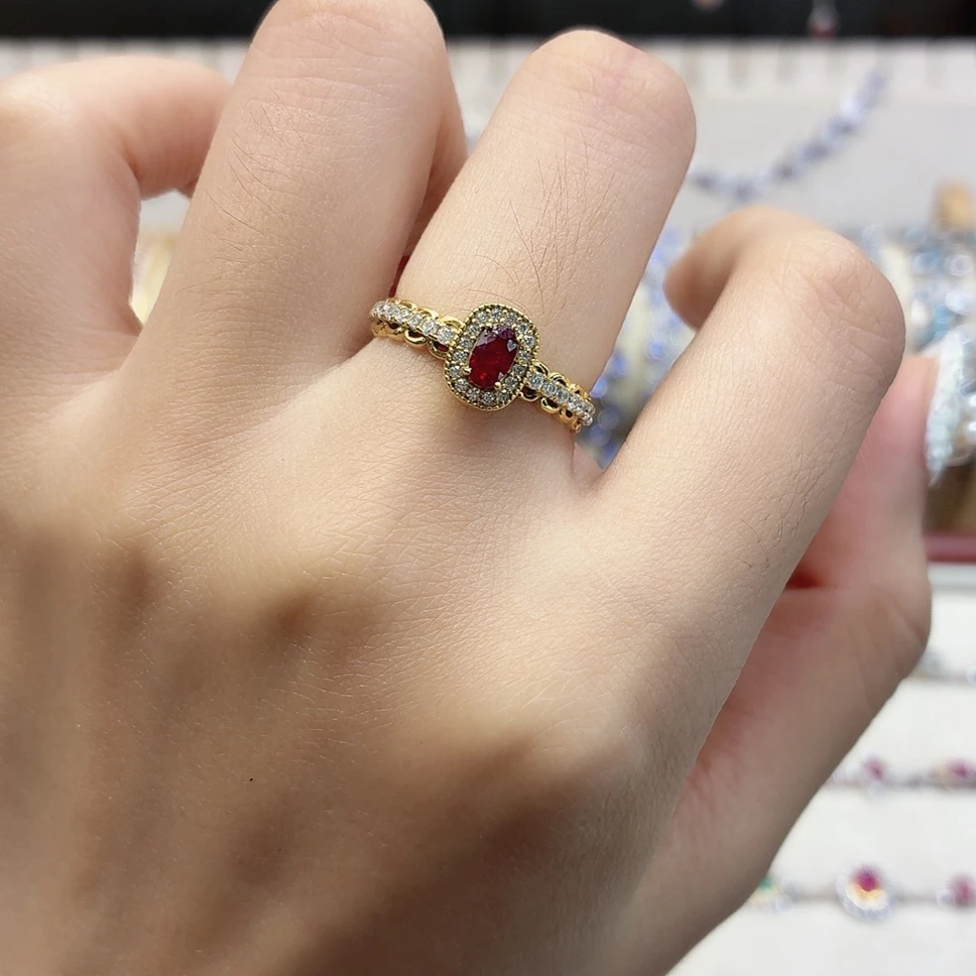 戒指红宝石银S925镶嵌