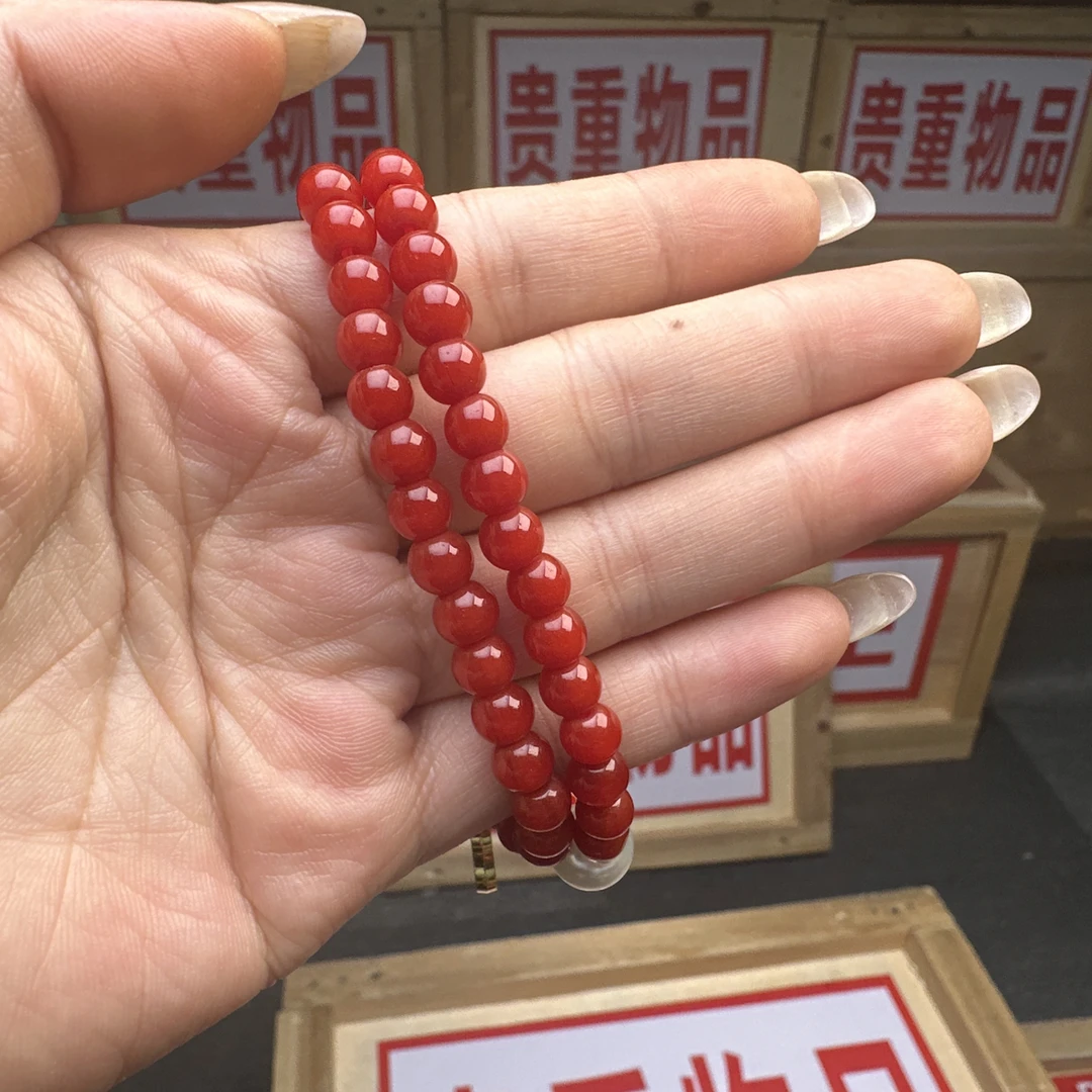 A887红菩提+黄蜡珠+珍珠配饰+纯铜配饰双圈手链 礼盒