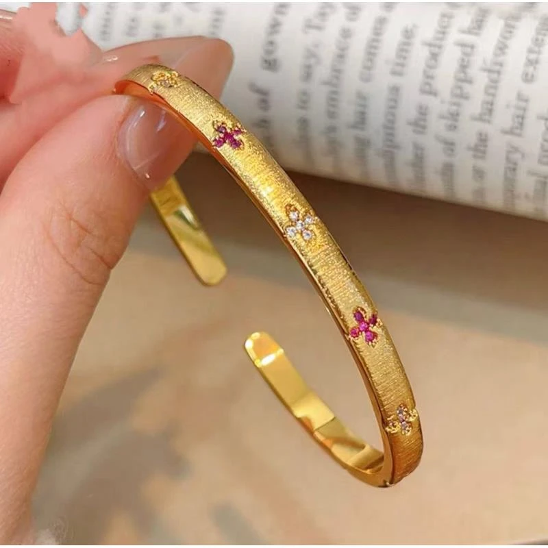 BY180      拉丝四叶草开口手镯