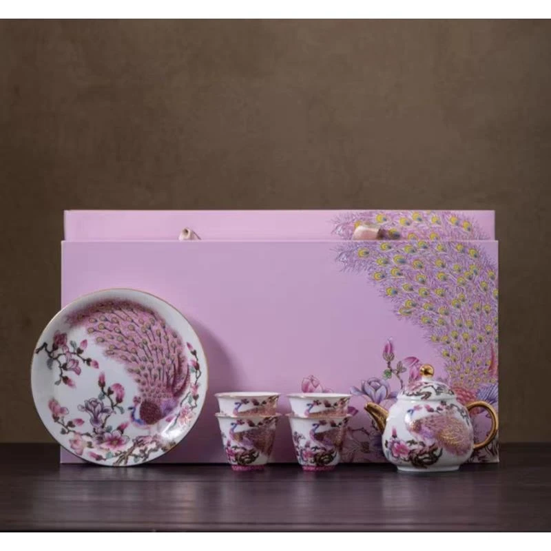 孔雀一壶四杯礼盒装MY手工高档陶瓷主人杯伴手礼029