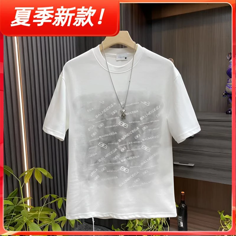 夏季潮流韩版短袖t恤男网红做旧字母水印潮牌半袖男美式休闲体恤